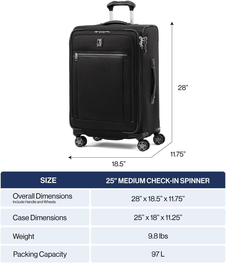 Travelpro Platinum Elite Softside Expandable Checked Luggage, 8 Wheel Spinner Suitcase, TSA Lock, Men and Women, Rich Espresso Brown, Checked Medium 25-Inch
