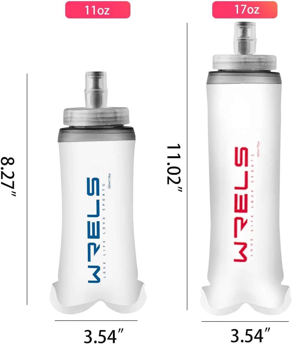 Soft Flasks Soft Running Water Flask Collapsible Soft Water Bottles Small BPA-Free for Sports Hiking Hydration Pack 500 ml/17oz,300 ml/10oz(2pack-500ml,red)