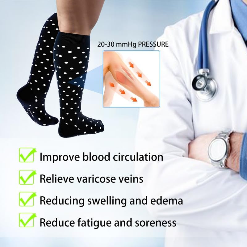 LEVSOX Compression Socks for Pregnant Women 20-30 mmHg Knee High Cute Funny Mens Supports Socks for Nurses, Medical, Travel