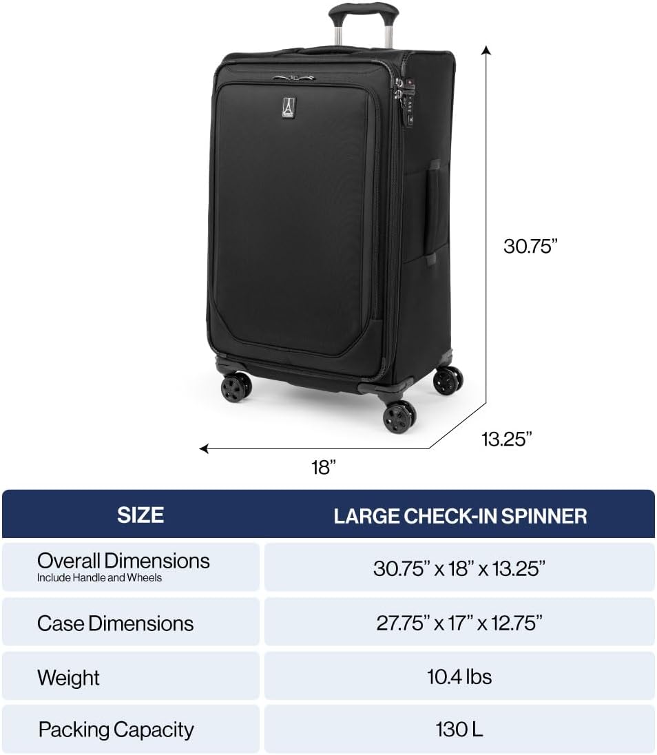 Travelpro Crew Classic Lightweight Softside Expandable Checked Luggage, 8 Wheel Spinner Suitcase, TSA Lock, Men and Women, Checked Large 29-Inch, Black