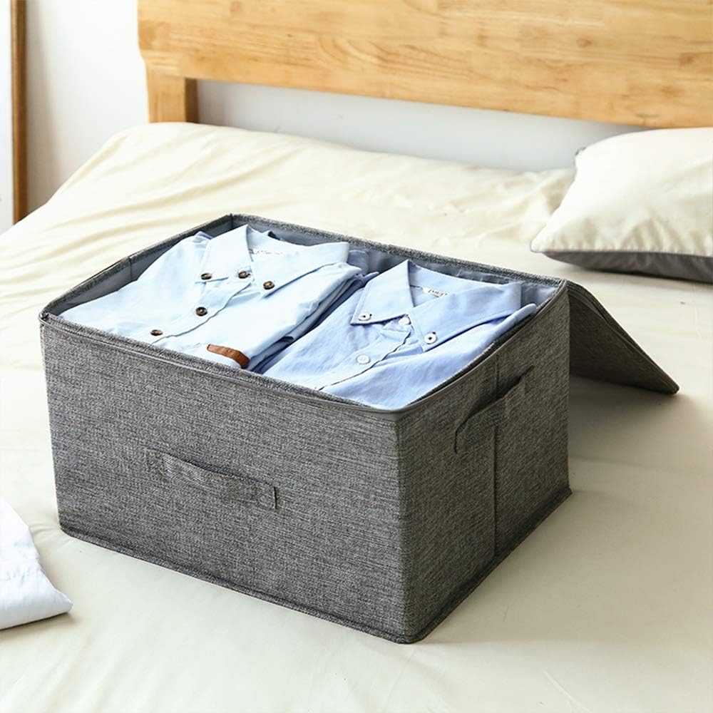 ANMINY 3PCS Storage Bins with Zipper Lids 51.9 Qt Lidded Fabric Storage Boxes Baskets Cubes with Handles Collapsible Washable Cotton Linen Closet Shelf Clothes Organizer - Gray, Extra Large