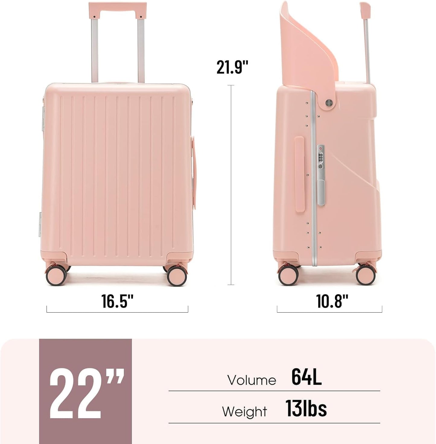 22'' Hardside Ride-On Suitcase with Seat for Kids & Adults ā Travel Luggage with 360° Spinner Wheels, Lockable TSA Lock & Seat Belts, Foldable Stool for Airport Waiting