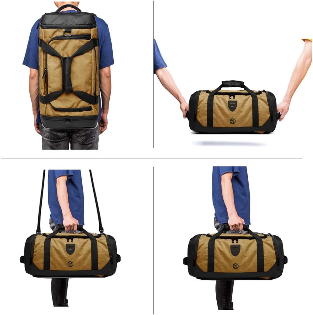 Gym Duffle Bag Backpack Waterproof Sports Duffel Bags Travel Weekender Bag for Men Women Overnight Bag with Shoes Compartment Black