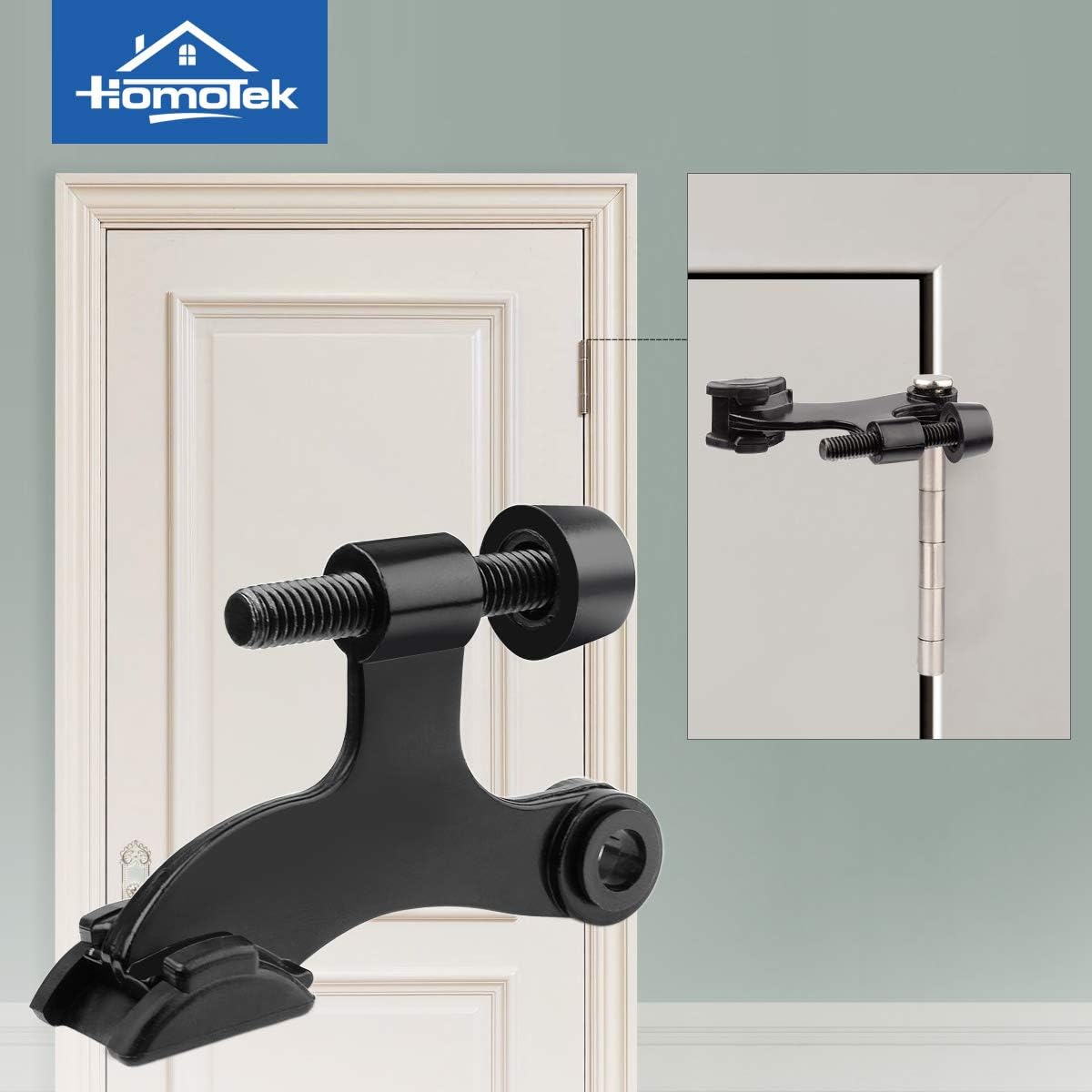 HOMOTEK 2 Pack Hinge Pin Black Door Stopper,Adjustable Deluxe Heavy Duty Door Stopper 2-1/2"x1-3/4”,with Black Rubber Bumper Tips