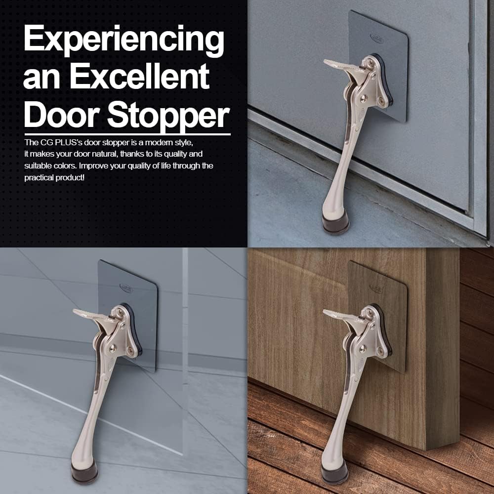 One-Touch Doorstop Adhesive Bracket (Satin Nickel, 6inch x 1pack)