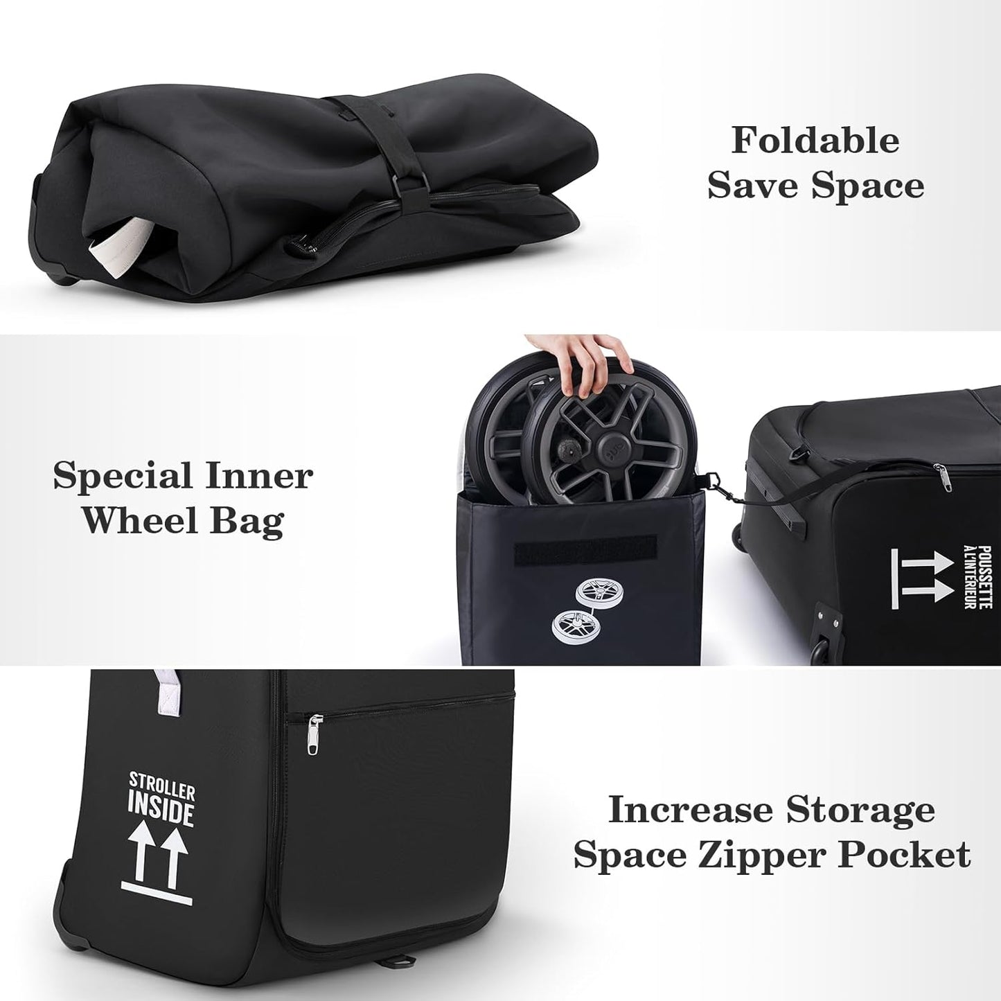 Stroller Bag for Airplane, Stroller Travel Bag Compatible with UPPAbaby Vista, Vista V2, Cruz V2, Rolling Wheel Bag with Storage Pocket, Multiple Handles, Luggage Tag for Flight Travel, Black