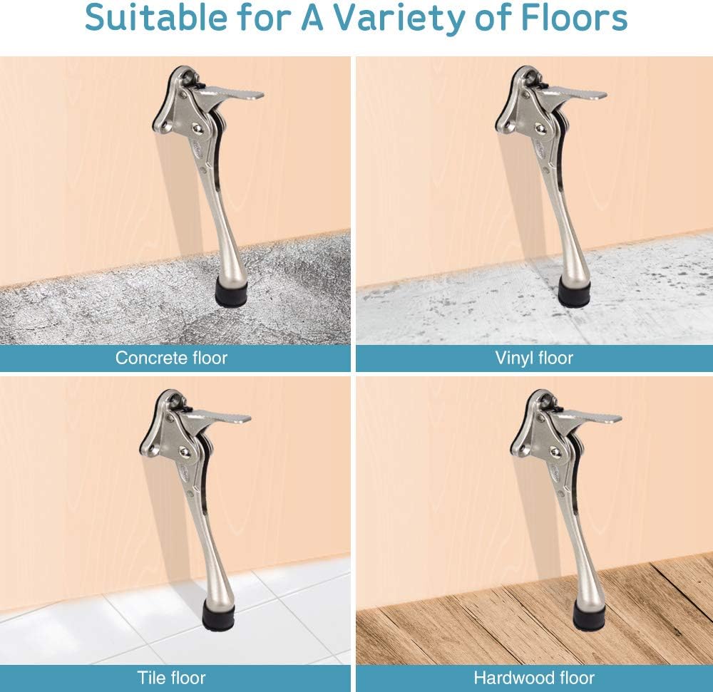 Door Stopper, One-Touch semi-Automatic Metal Door Stopper, with Non-Slip Rubber Tip for Wood, Concrete, Tiled, and Carpeted Floors (6inch x 1pack, Satin Nickel)