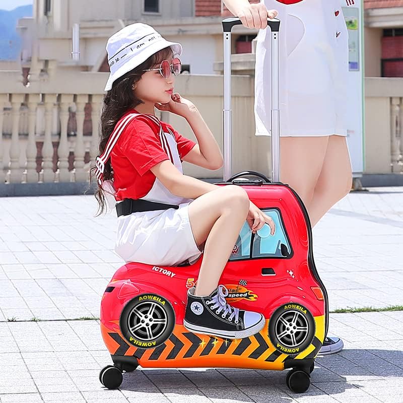 Kids Luggage Ride On Suitcase Travel with Wheels for Toddler Girls Boys Ages 3 4 5 6 8 12 Years Old 25 Inch Red Car 25-Inch
