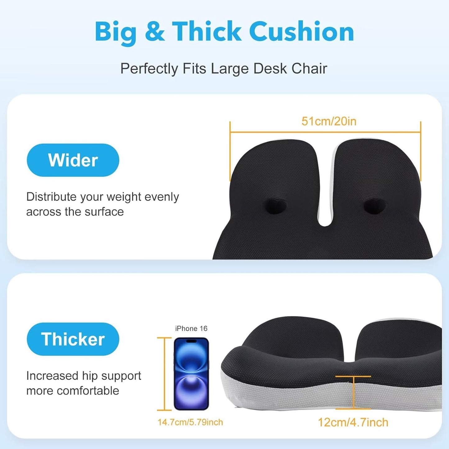 Seat Cushion,Office Chair Memory Cushion, Ergonomic Design, Relieve Sciatica and Long-Term Sitting Pain, Suitable for desks, Car Seats, Games, Wheelchairs