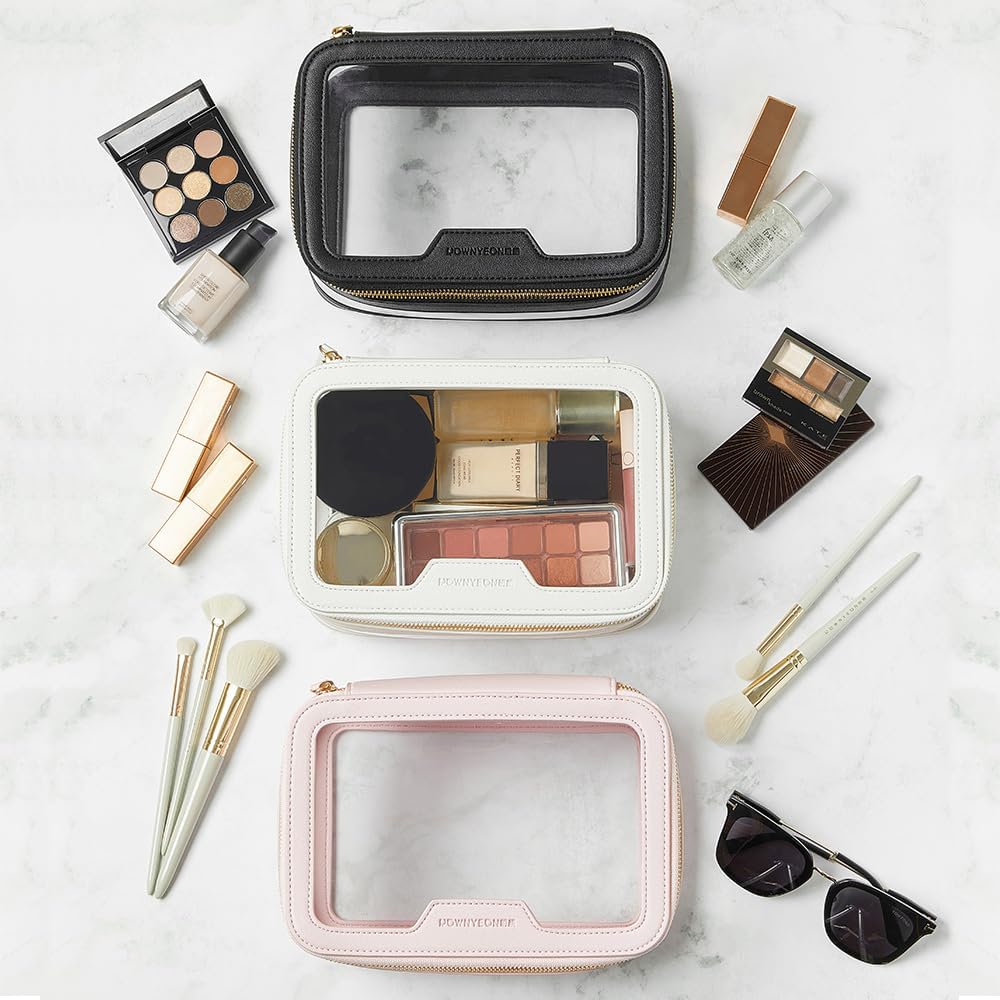 ROWNYEON Clear Makeup Case Toiletry Bag Multipurpose Travel Makeup Train Case Portable Cosmetic Organizer Transparent Storage Bag