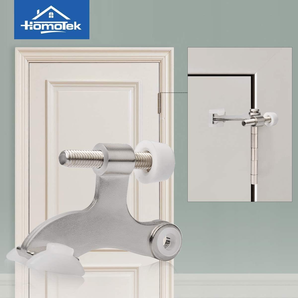 HOMOTEK 24 Pack Hinge Pin Satin Nickel Door Stopper,Adjustable Deluxe Heavy Duty Door Stopper 2-1/2"x1-3/4,with White Rubber Bumper Tips…