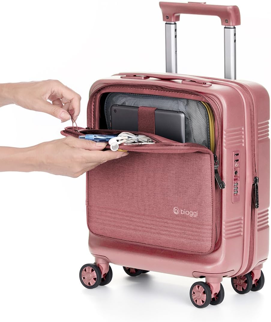 biaggi Runway Hybrid Expandable Underseat Carry-On – Lightweight TSA-Approved Polycarbonate Travel Bag, Perfect for Getaways & Long Weekends (Expandable Underseater, Pink)