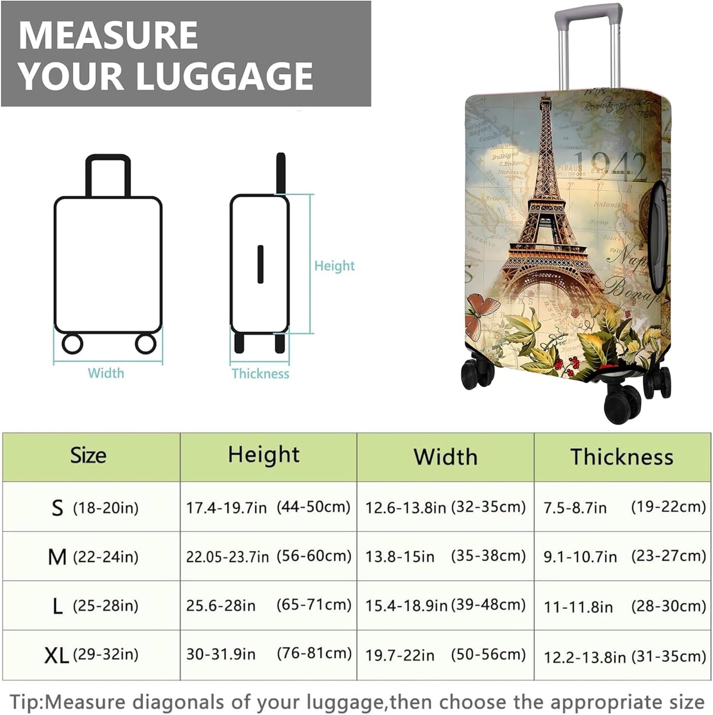 Travel Luggage Cover Suitcase Protector Fits 18-32 Inch Wheel Covers PatternedTravel Related Items Flower Luggage Protector Elastic S