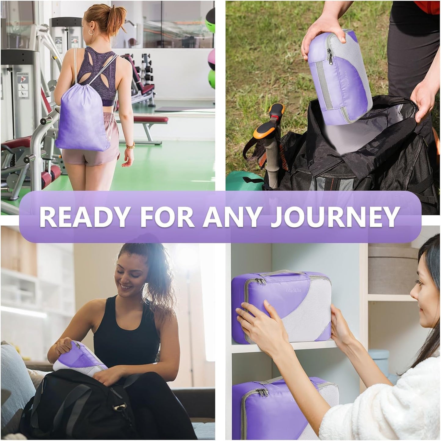 OlarHike 8 Set Packing Cubes for Travel, Sturdy Suitcase Organizer in 4 Sizes (Extra Large, Large, Medium, Small), Luggage Cubes with Toiletry Bag, Essentials Cruise Ship Gifts for Women (Purple)