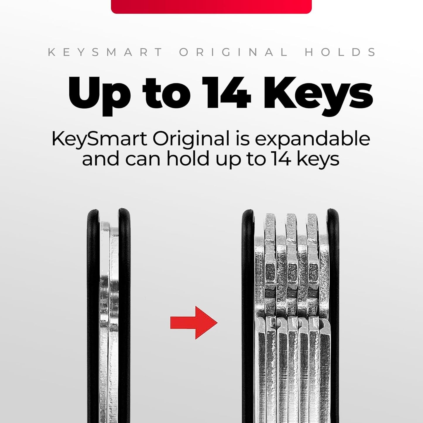 KEYSMART Key Holder for Keychain - Compact Key Organizer for Key Chain, Minimalist Clutter-Free EDC Keychains, Key Ring for Car Fobs Key Chains, Expandable (Up to 14 Keys, Red Forged Carbon Fiber)