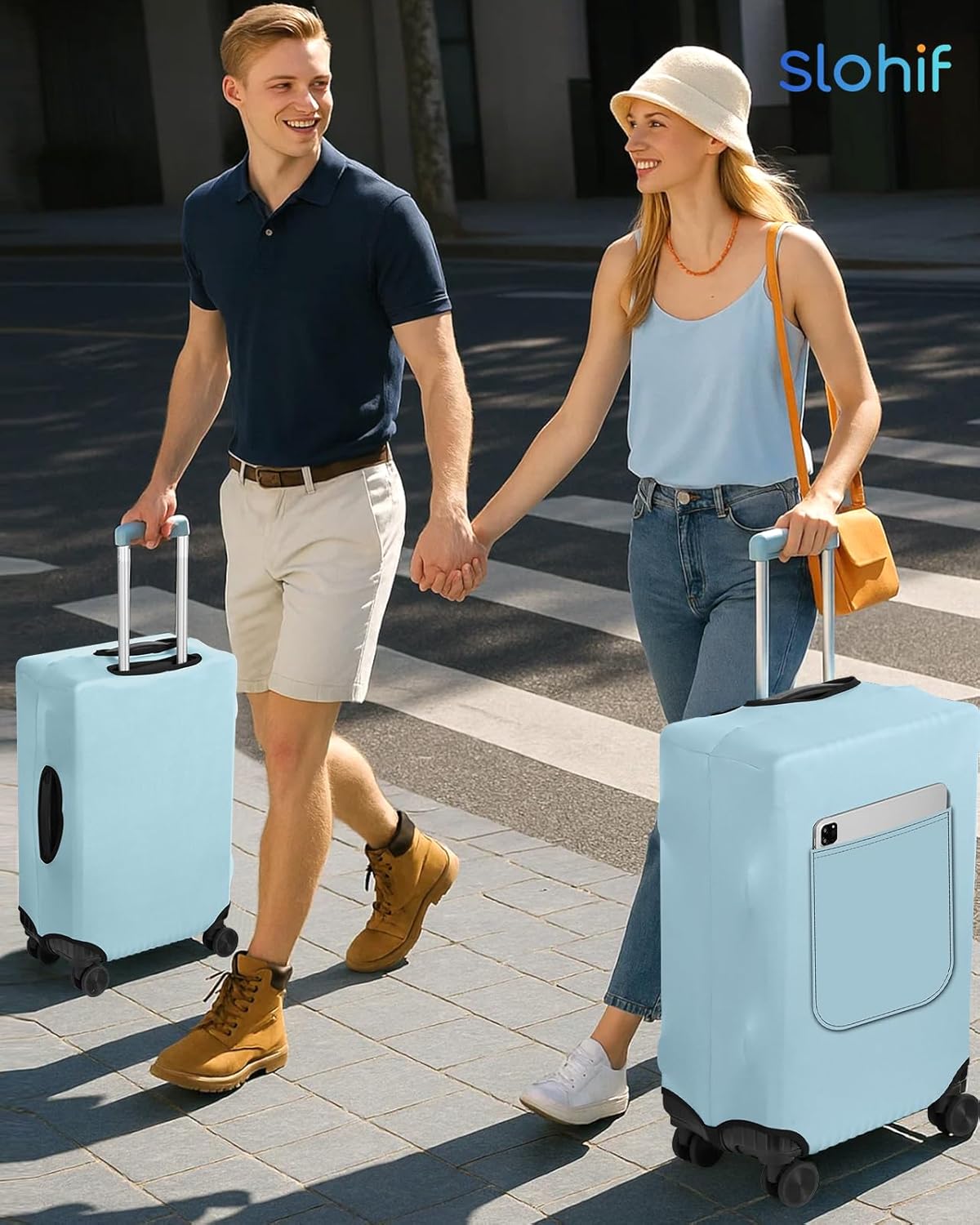 Slohif Luggage Cover for Suitcase Tsa Approved Protector - Luggage Sleeve Suit Case Cover Travel Stretch Large Baggage Case Protective Washable Fit 22-24 Inch Light Blue