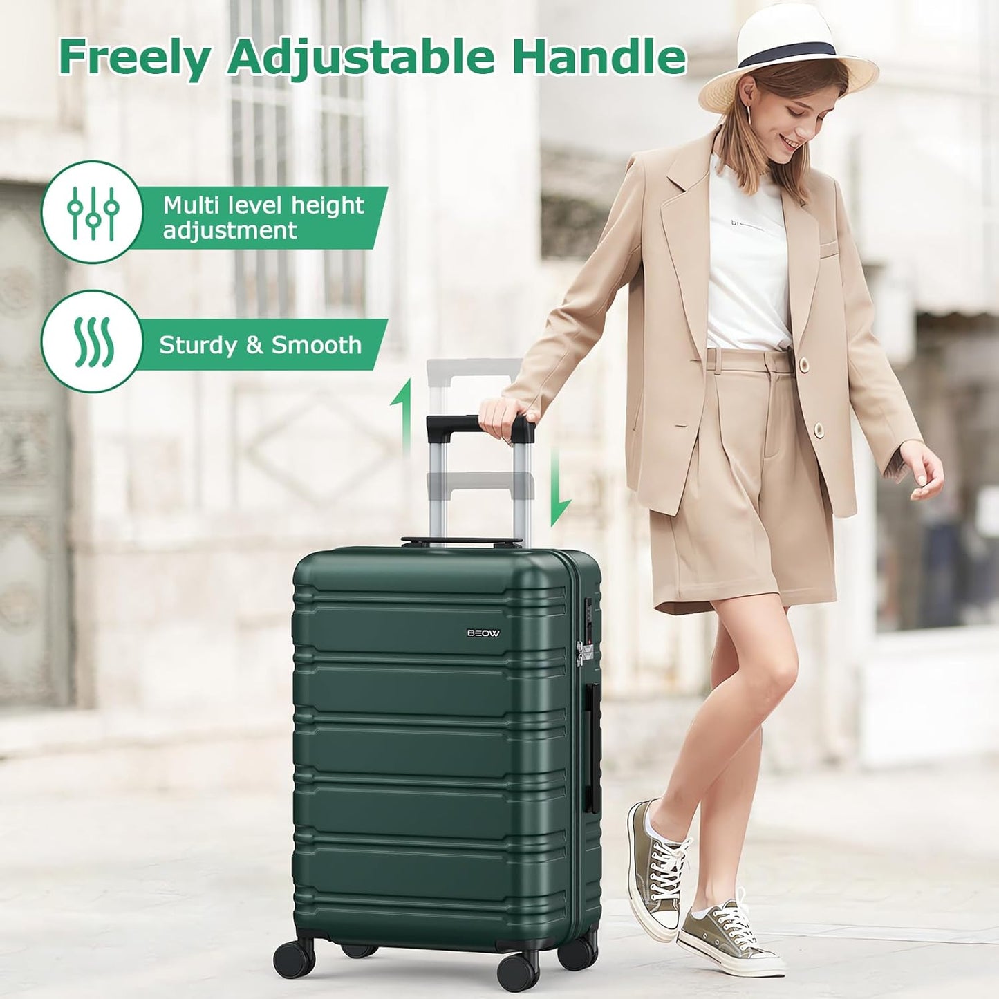 BEOW Luggage Sets 3 Piece For Men Women Expandable Hard Sided Suitcase Sets 3 Pcs With Durable Spinner Wheels Lightweight Zipper Luggage With TSA Lock Travel Luggage Set ArmyGreen 20/24/28 Inch