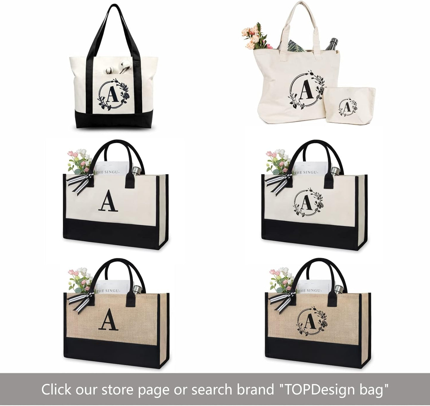 TOPDesign Initial Jute/Canvas Tote Bag, Personalized Present Bag, Suitable for Wedding, Birthday, Beach, Holiday, is a Great Gift for Women, Mom, Teachers, Friends, Bridesmaids (Letter X)