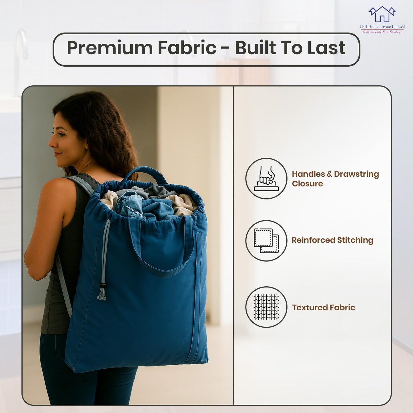LFH Home Cotton Canvas Large Laundry Bag with Handle, Heavy Duty Drawstring Closure Washable Laundry Bags, School Travel, Home, Hotel, College Dorm, Organizer Sack, Toys Clothes 28x36-Sky Blue
