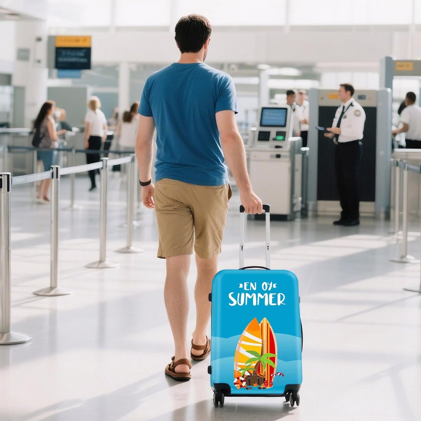 WUJIAONIAO Travel Luggage Cover Spandex Suitcase Protector Washable Baggage Covers (S (for 18-20 inch luggage), Beach surfing)