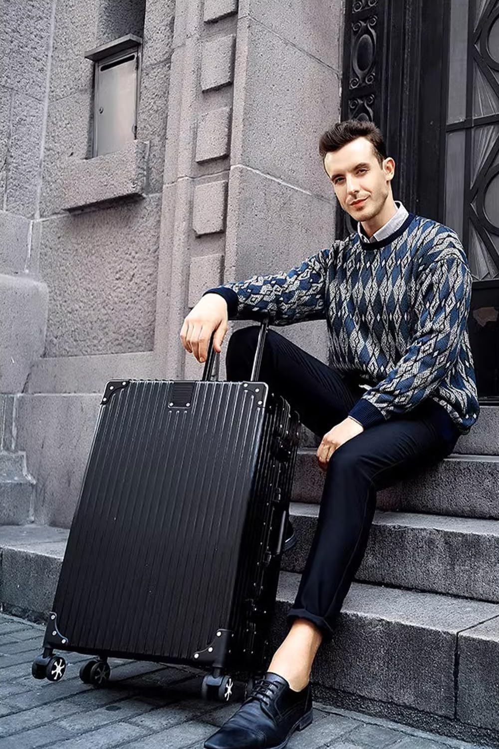 HotWay 3-Piece Luggage Sets with Aluminum Frame, PC Hard Shell Suitcase with Spinner Wheels and TSA Lock, Large Suitcase for Travel, Black