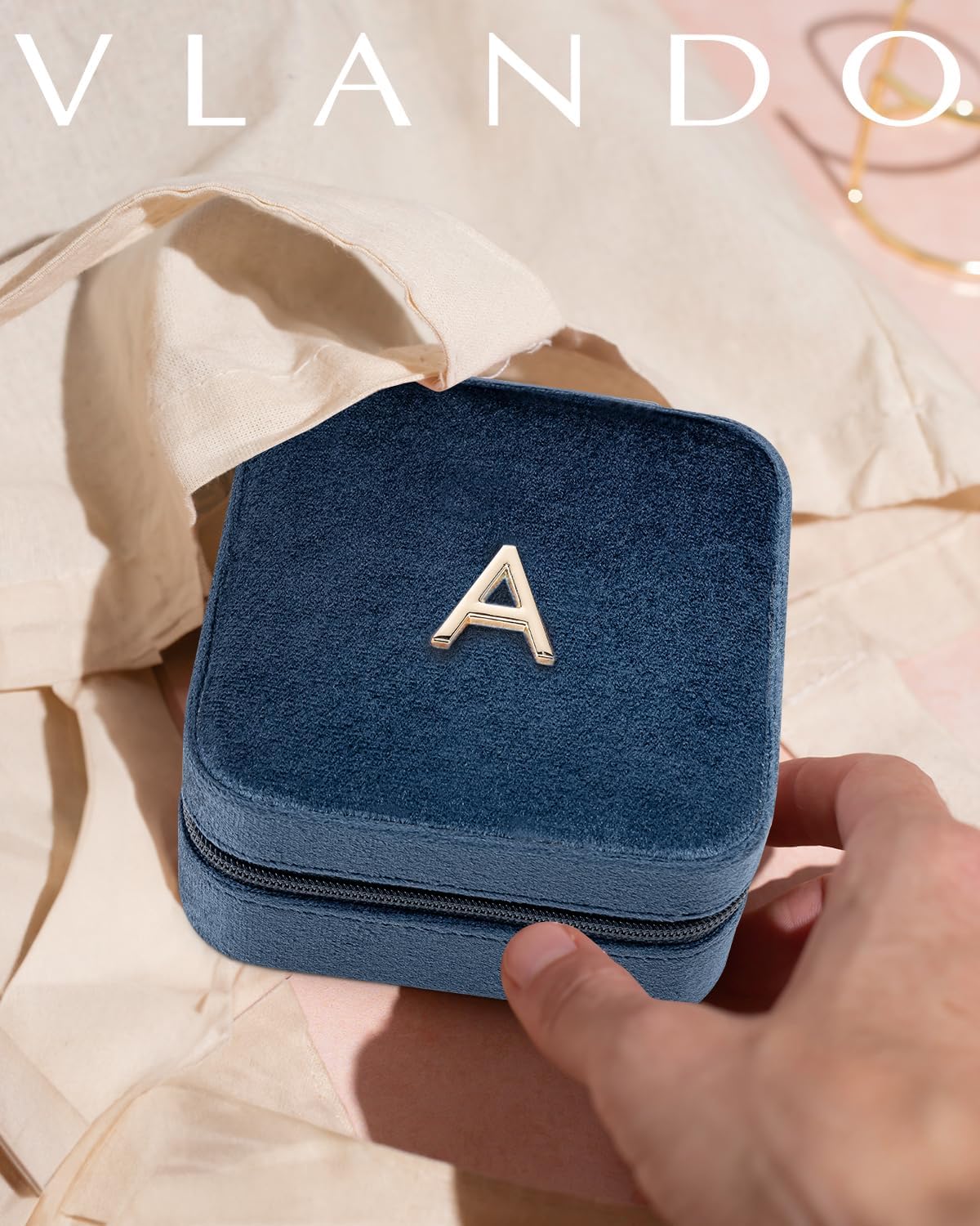Vlando Travel Jewelry Case for Women Girls, X Initial Jewelry Box, Small Jewelry Box, Travel Jewelry Box for Women, Travel Jewelry Case, Travel Gifts for Women Girls - Letter X, Dark Blue