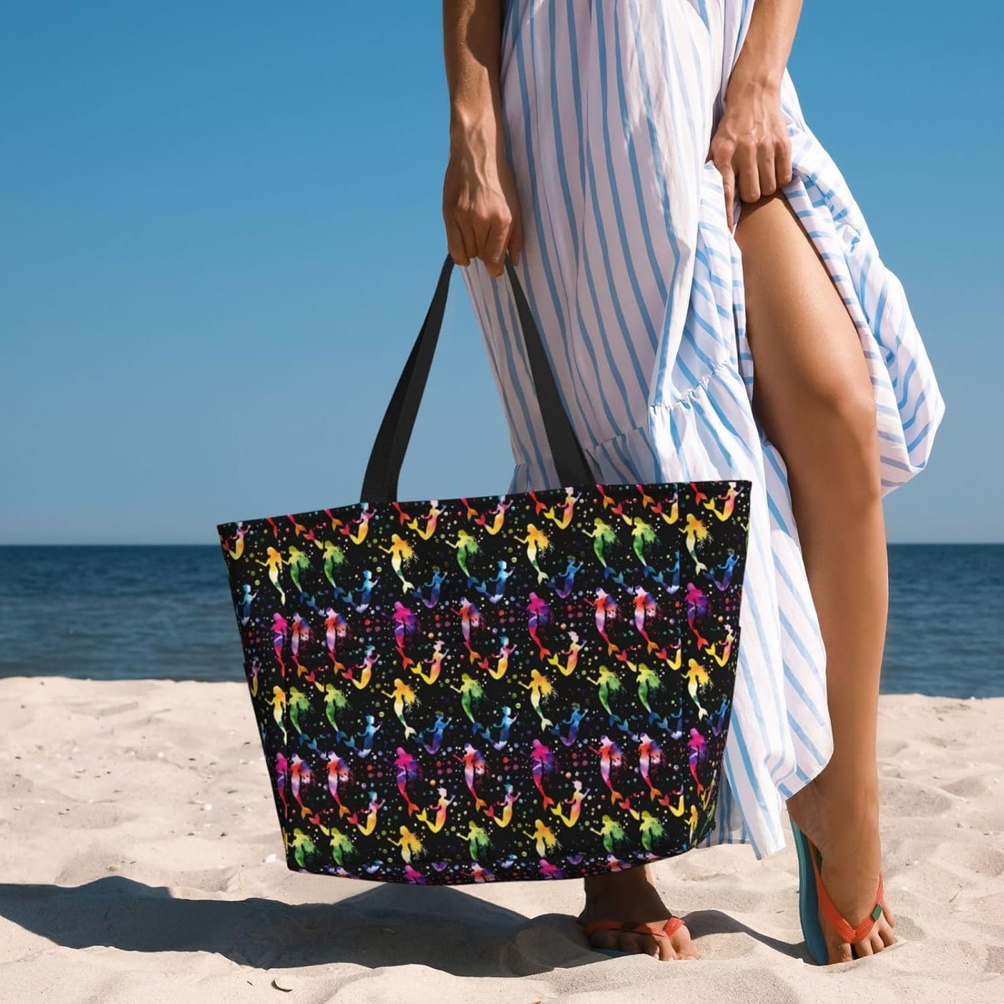 Beach Bag for Women Beach Tote Bag Waterproof Sandproof Large Bags with Zipper Big Capacity for Vacation Travel