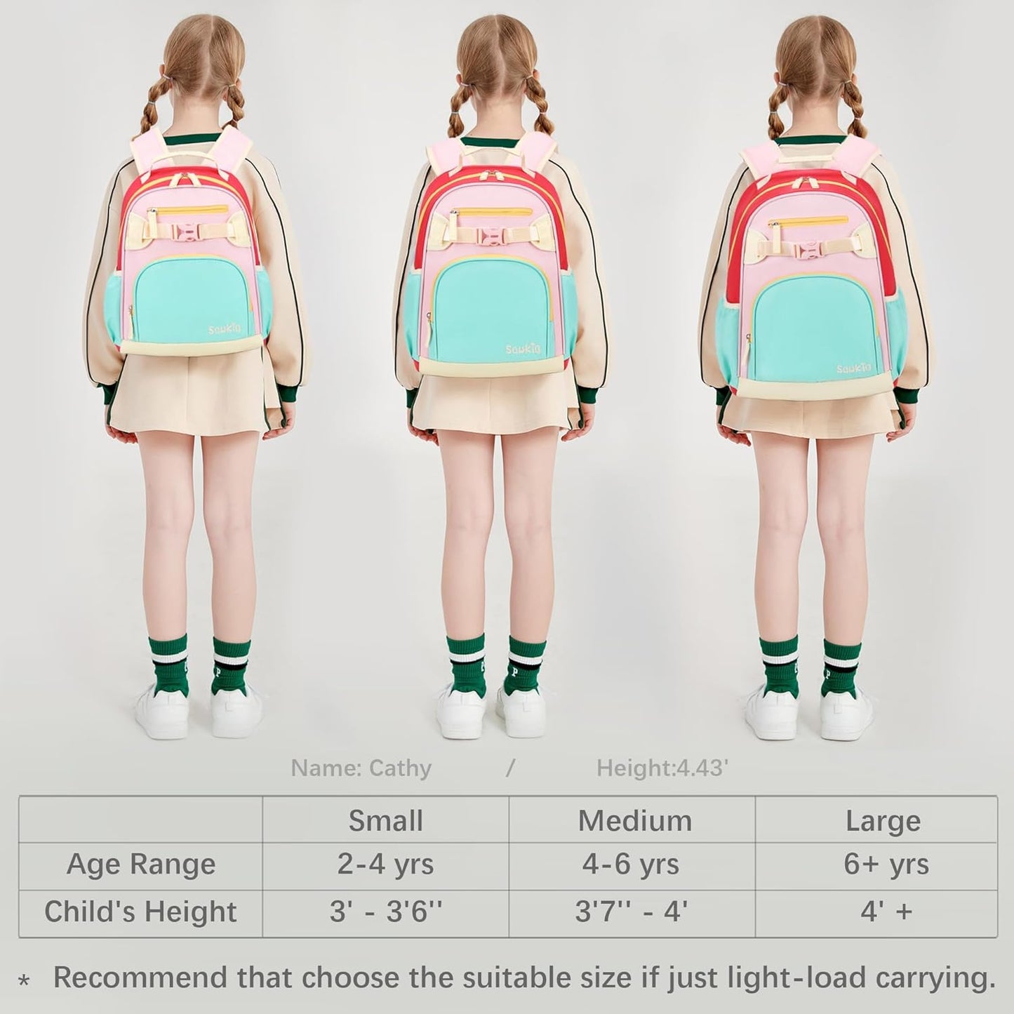 Lightweight Cute Kids Backpack for School Kindergarten Elementary Backpacks for Gilrs ages 6-8-10 (Aqua Pink Red)