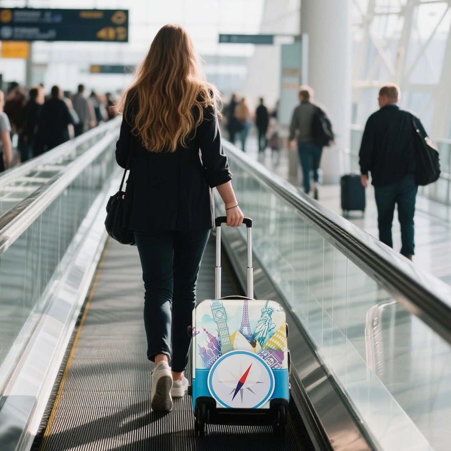 WUJIAONIAO Travel Luggage Cover Spandex Suitcase Protector Washable Baggage Covers (S (for 18-20 inch luggage), compass)
