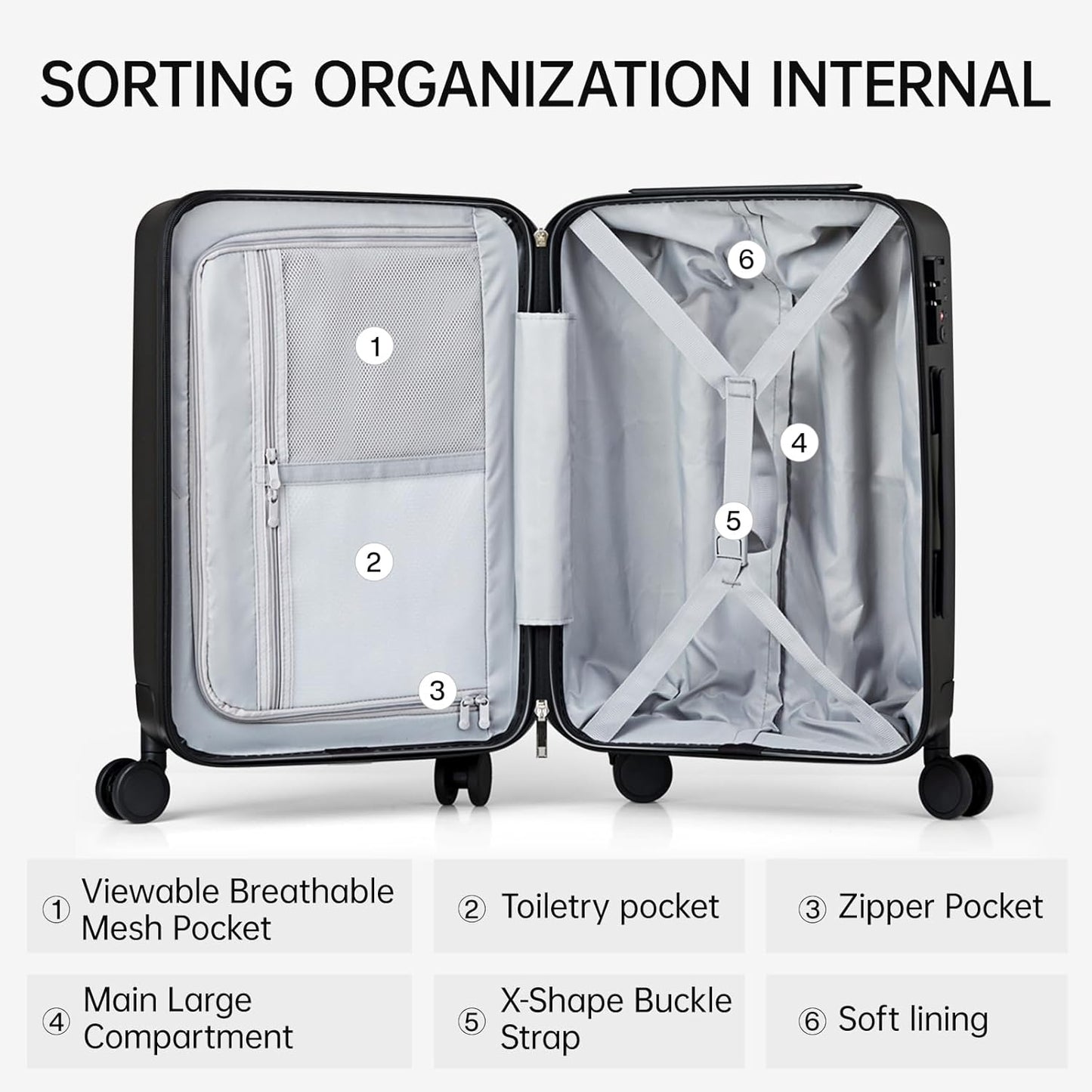MILADA Checked Luggage 24 Inch Luggage With Spinner Wheels, Travel Luggage Medium Suitcase, Hard Case Luggage Checked Bag TSA Approved For Business And Travel, Black
