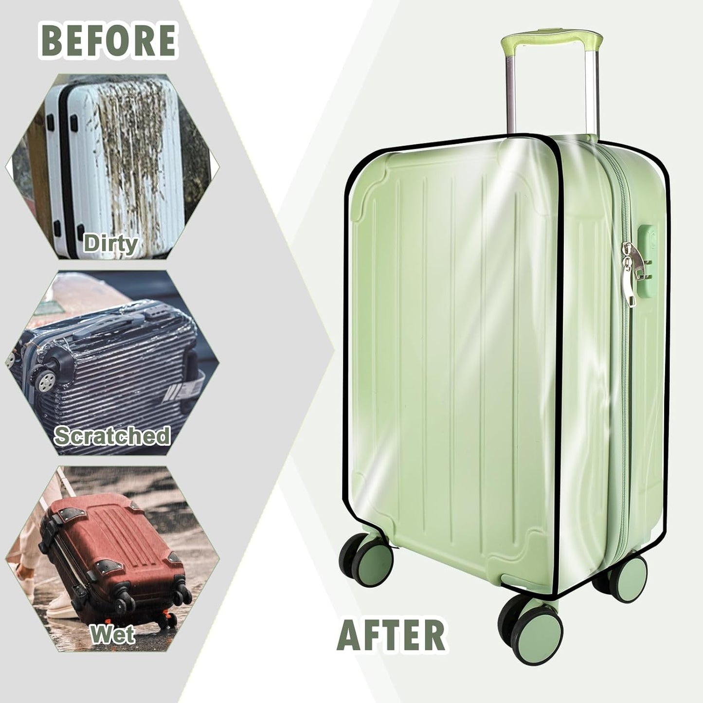 Thicken Clear Luggage Cover Protector, 24" PVC Luggage Covers for Suitcase Waterproof Dustproof Anti-scratch Travel Suitcase Covers Case for Wheeled Luggage