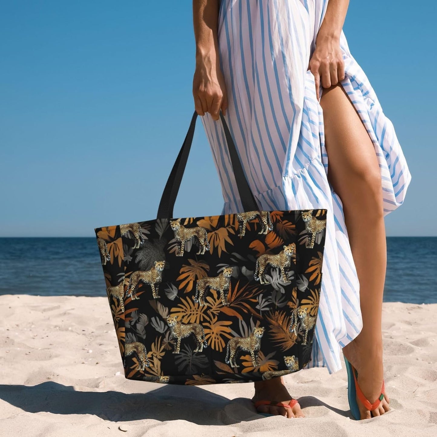 Beach Bag for Women Beach Tote Bag Waterproof Sandproof Large Bags with Zipper Big Capacity for Vacation Travel