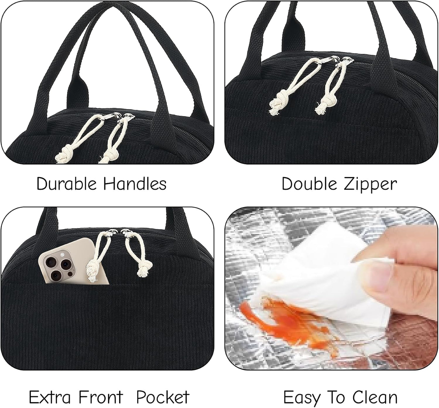 Bluboon Lunch Bag for Women Men Cute Corduroy Lunch Tote Bags Reusable Insulated Lunch Box Large Capacity Reusable Insulated Cooler for Work Picnic or Travel