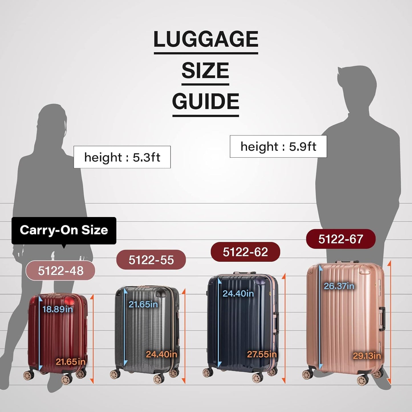 LEGEND WALKER Aluminum Frame Hardside Luggage, Checked-medium Suitcase with TSA Lock + Double-wheeled Spinners, Stand with hook, 28 inch, Black, 5122-62-BK