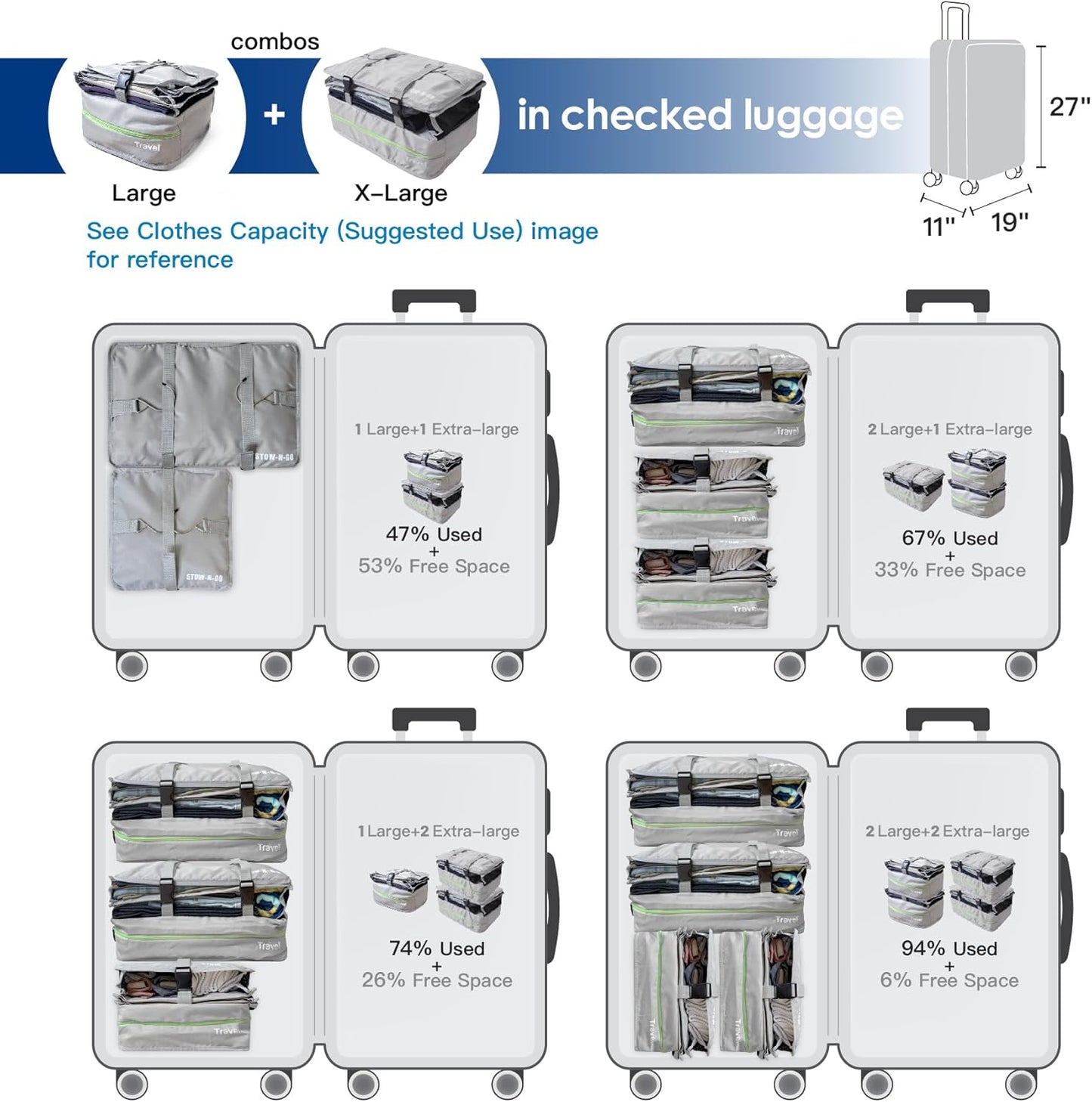 Stow-N-Go Travel Luggage Organizer – Portable Hanging Travel Shelves, Carry-On Closet Organizer, Hanging Packing Cubes, Collapsible Carry-On Organizer for Cruises & Hotels. Light Gray - XL