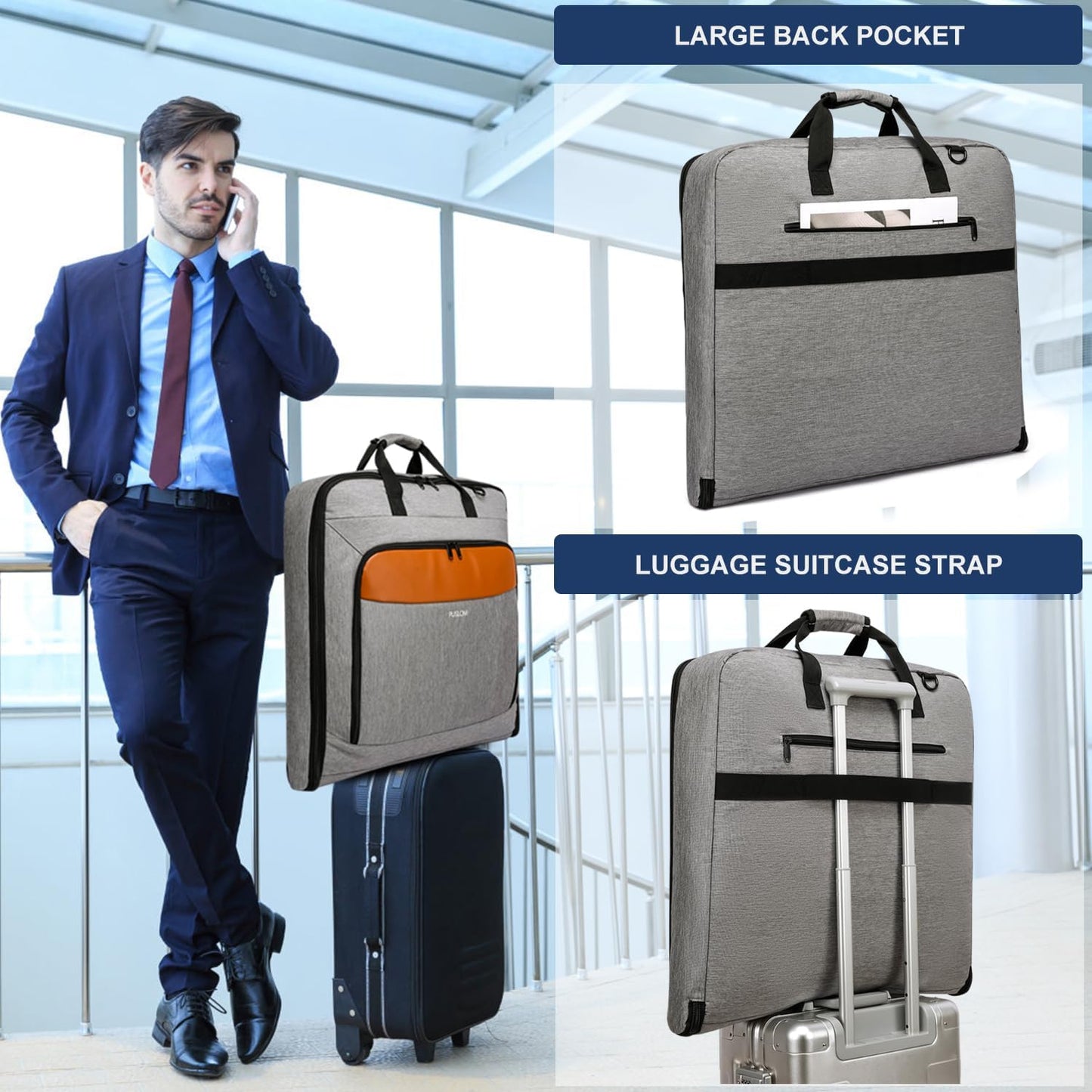 Garment Bag Travel Suit Bag for Men Large 40-Inch Carry on Garment Bag Up to 3 Suits for Business Trips,2 in 1 Hanging Suitcase Luggage Bags for Travel,Foldable Carry On Bag Fits 15.6Inch Laptop,Black