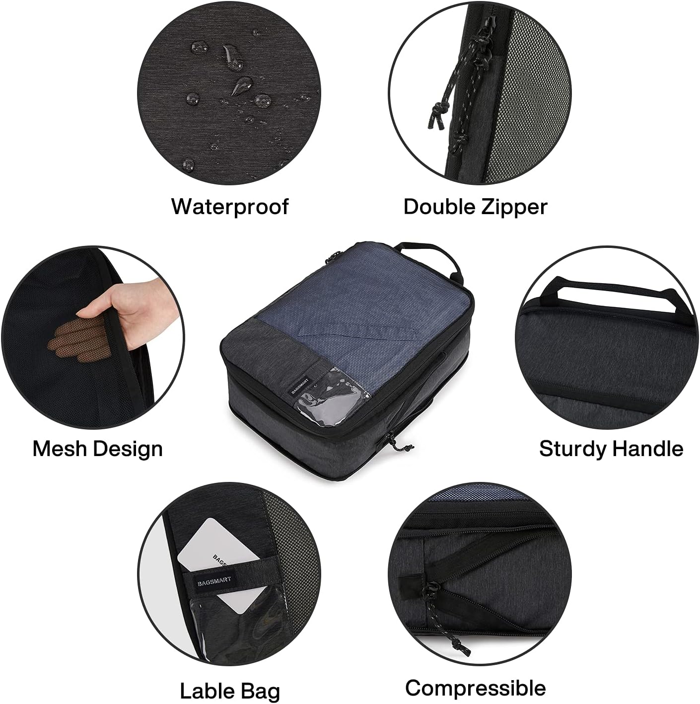 BAGSMART 6 Set Compression Packing Cubes - Lightweight Travel Essentials, Durable Luggage Organizer