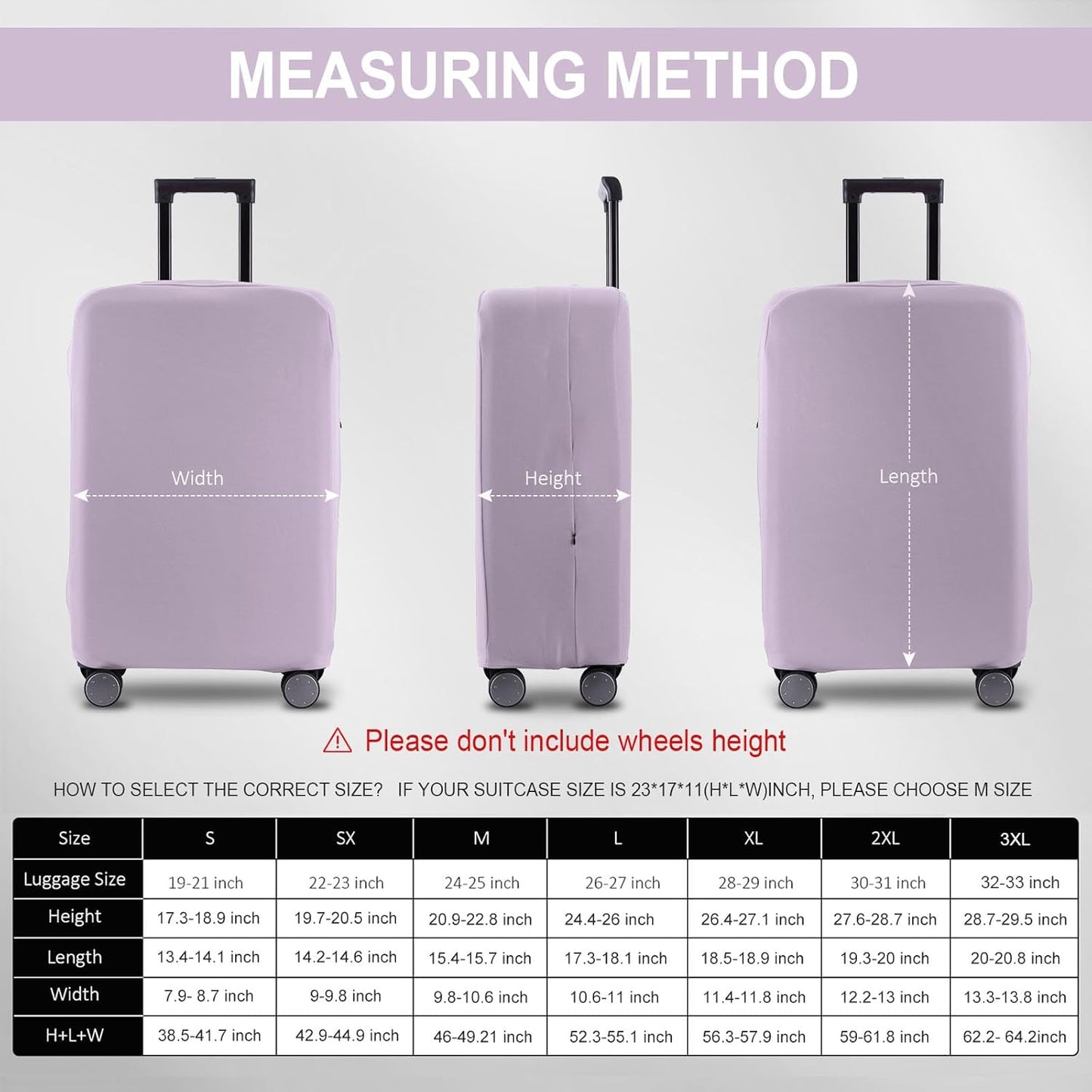 Travel Luggage Cover Suitcase Protector Scratch-Resistant Fit 19-31 Inch Suitcase, Not Included Suitcase (Lavender Purple, 2XL(30-31 inch))