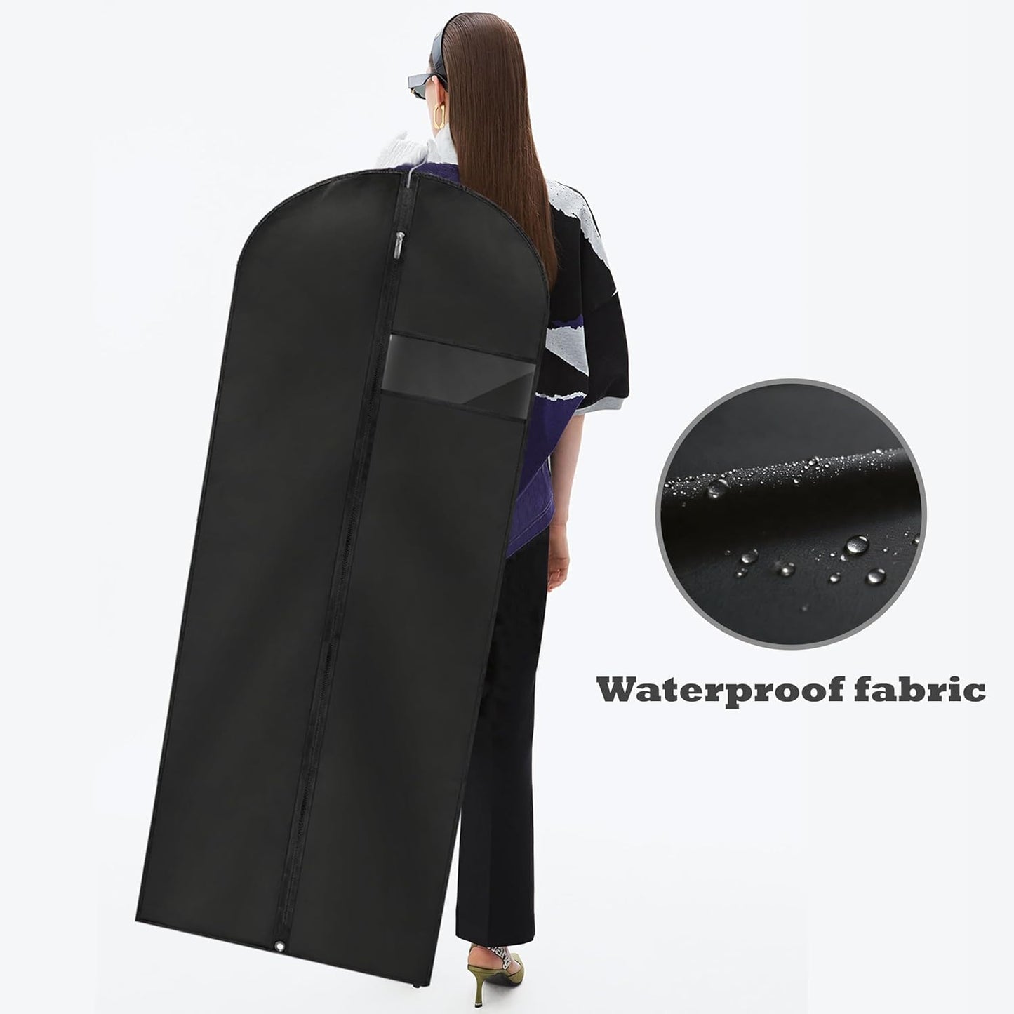 Dress Bags for Gowns Long, 65'' Garment Bags for Hanging Clothes, Suit Bag Cover for Storage and Travel (Black)