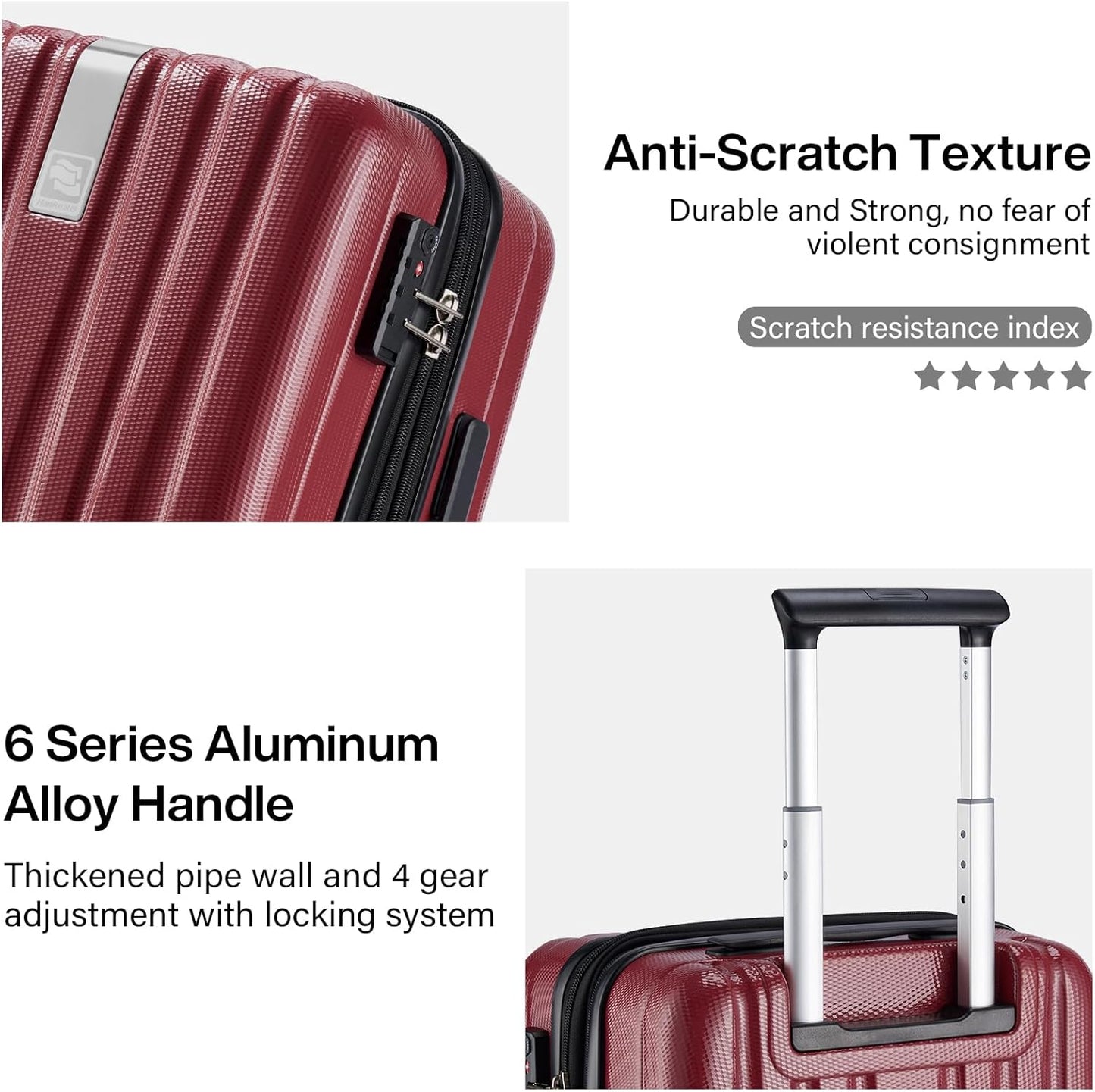 Hanke Expandable Hardshell Luggage Sets 3 piece Carry On Luggage with Wheels Suitcases Lightweight Checked Tsa Luggage Rolling Large Suitcase Travel Luggage Bag Woman Men 20/24/29 Inch(Burgundy)