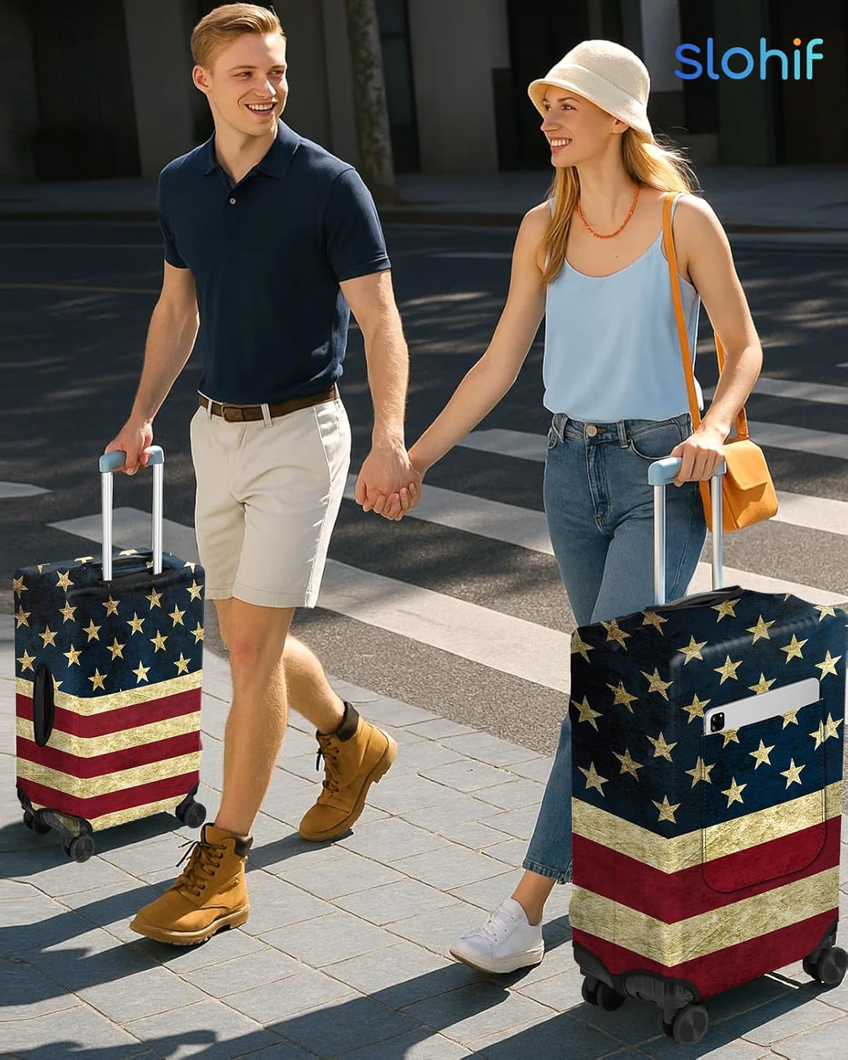 Slohif Luggage Cover for Suitcase Tsa Approved Protector - Luggage Sleeve Large Suit Case Cover Travel Stretch Baggage Case Protective Washable Fit 22-24 Inch Flag S