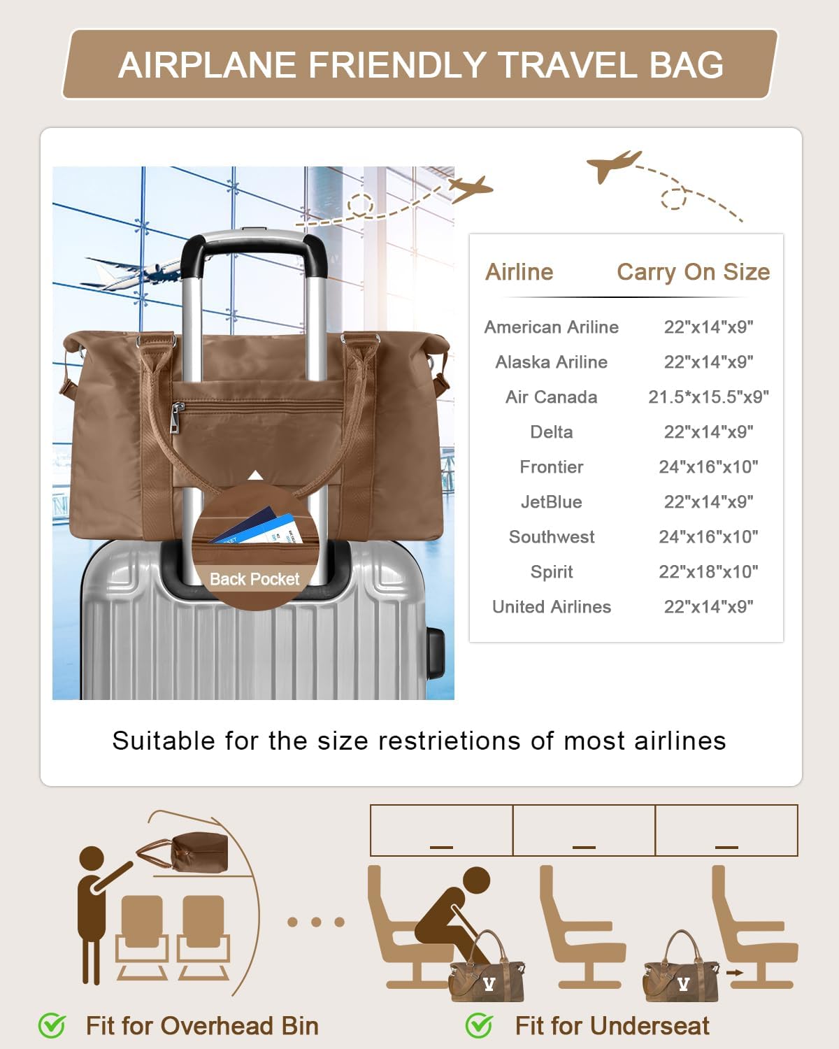 Birthday Graduation Gifts for Daughter,Initial Travel Duffel Bag Sports Gym Bag for Girls Teen Kids Birthday Gifts,Personalized Weekender Bag Carry On Tote Bags Cute Overnight Bag for Women(Brown, V)