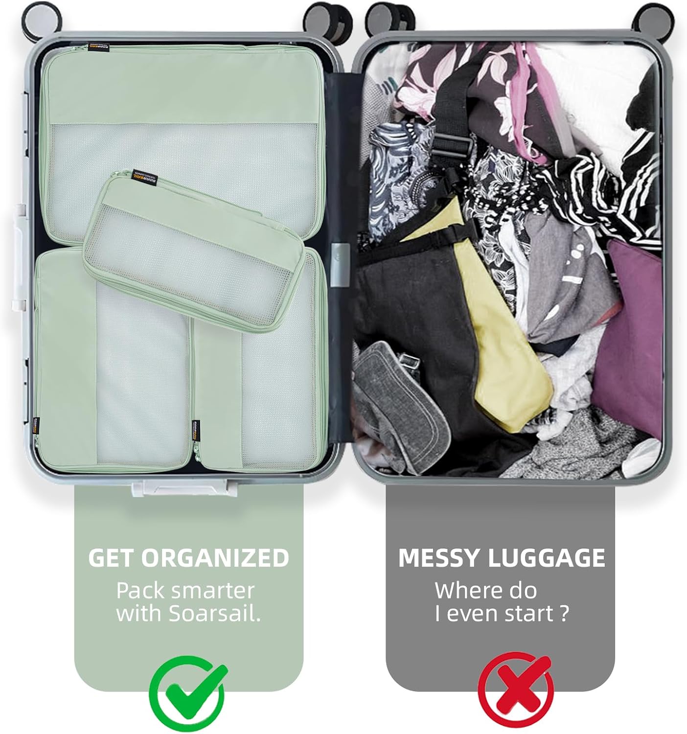 4 Piece Compression Packing Cubes for Suitcases and Backpack, Lightweight Travel Organizers (Light Green)