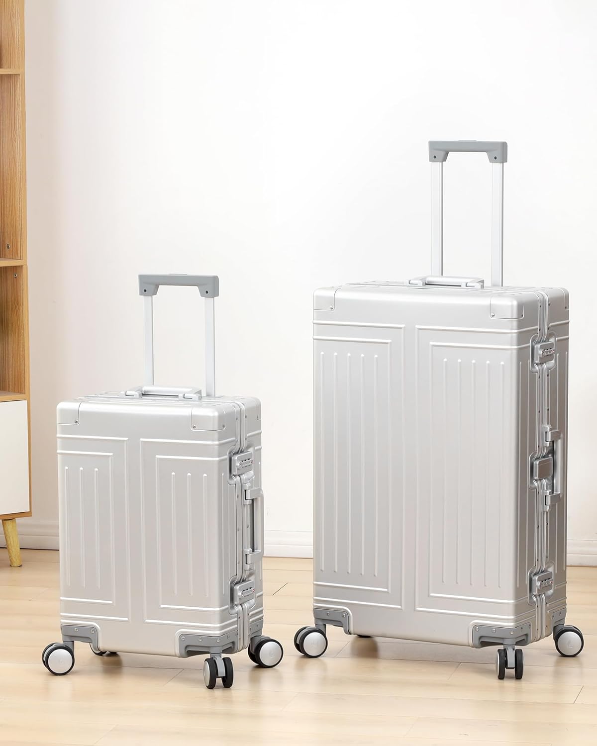 All Aluminum Magnesium Carry On Luggage,Cut from Whole Aluminum Sheet,22x14x9 Airline Approved ,(3rd Generation,Premium Magnesium Metal zipperless suitcase ) (silvery, 20+28inch)