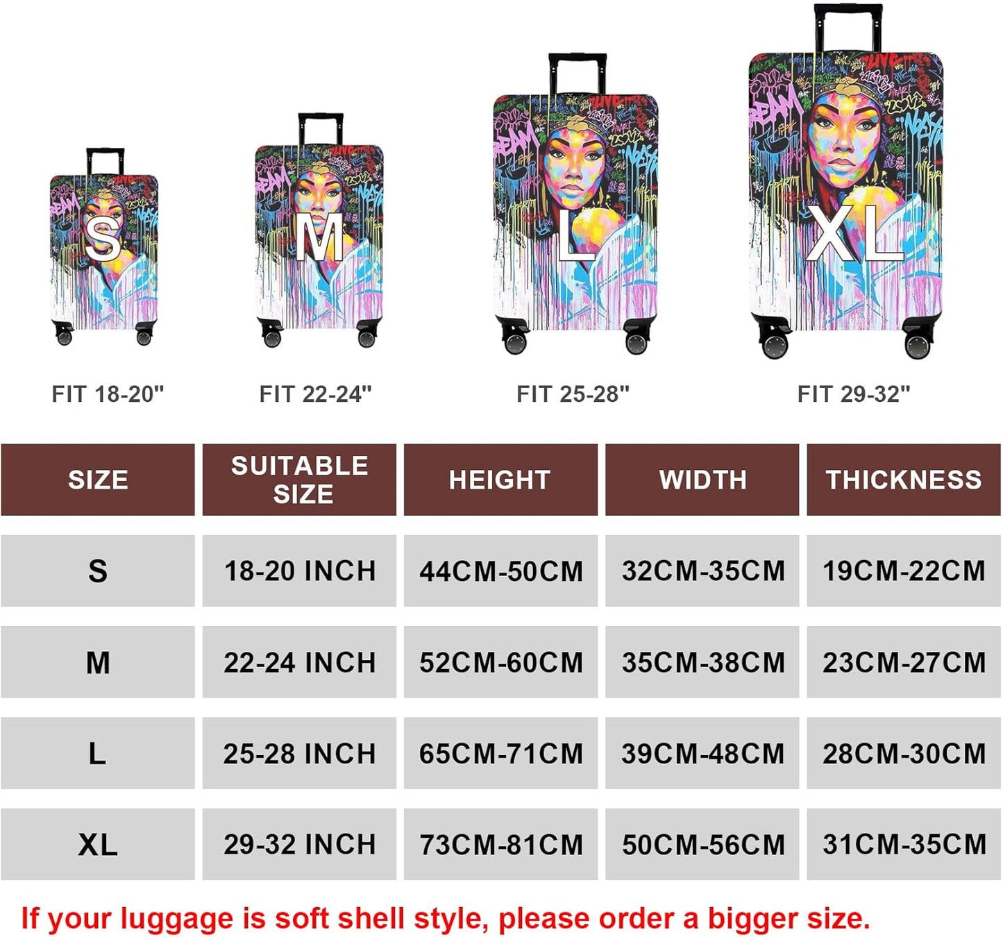 WUJIAONIAO Travel Luggage Cover Spandex Suitcase Protector Washable Baggage Covers (L (for 25-28 inch luggage), hands off)