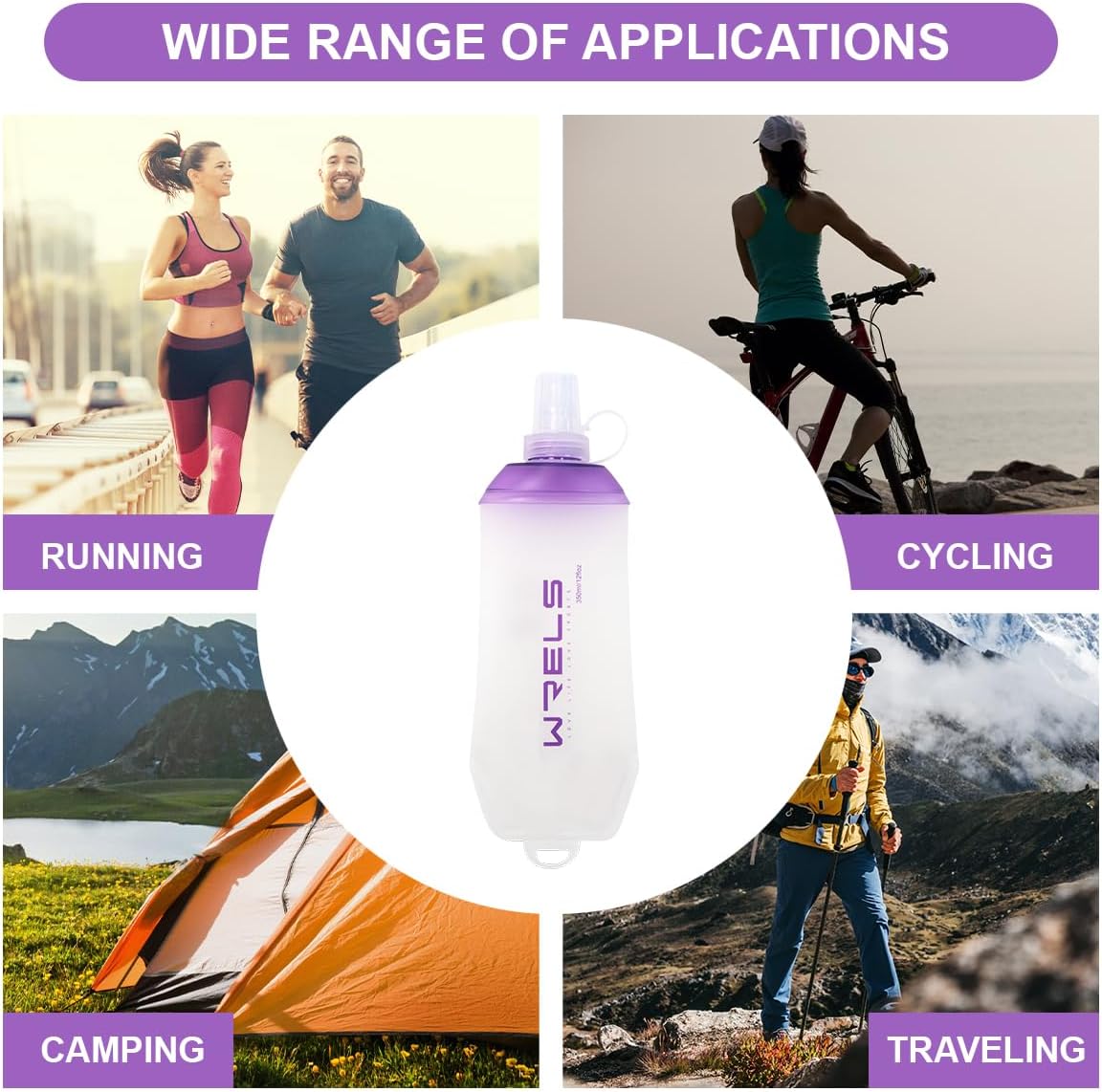 200ml/350ml/500ml Collapsible Soft Flask,BPA Free Folding Soft Water Bottle with Hanging Ring,Lightweight TPU Hydration Flask for Running Marathon Cycling Hiking(200ml-2 Packs)
