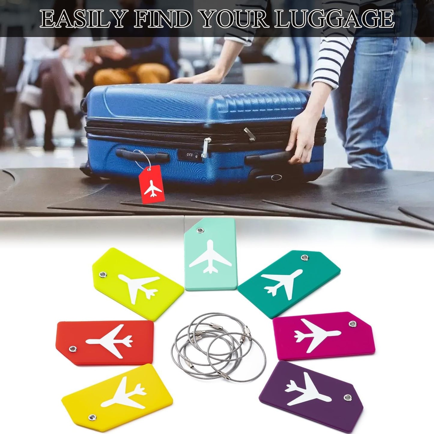 7 Pack Silicone Luggage Tag Travel Suitcase Tags with Name ID Card Perfect to Quickly Spot Baggage Handbag (Colorful)
