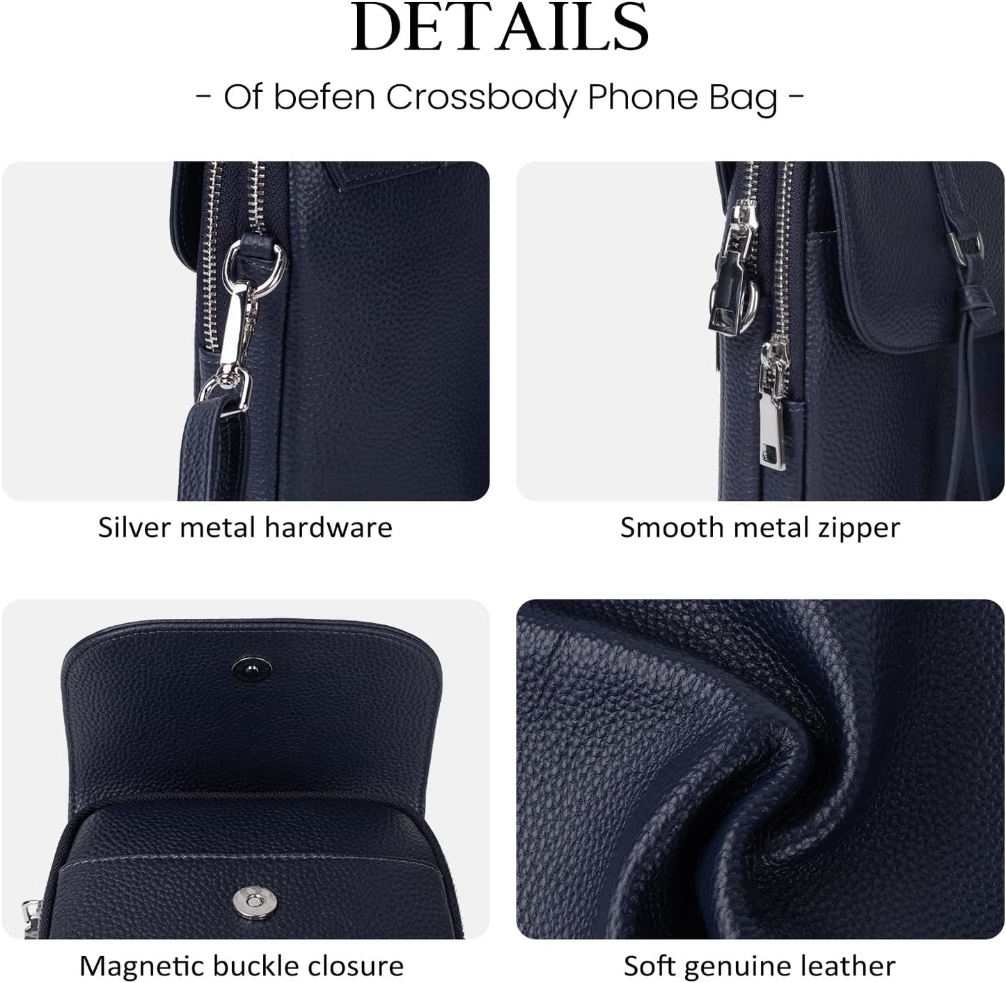 befen Genuine Leather Small Crossbody Bags for Women, Multi Pocket Cell Phone Crossbody Purse with RFID Blocking Card Slots