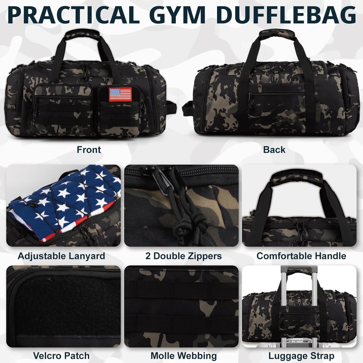 Tactical Gym Bag for Men,70L Large 3 in 1 Sports Duffle Bag with Shoes Compartment for Travel,Water Resistant Travel Backpack Weekender Overnight Bag with Wet Pocket for Women