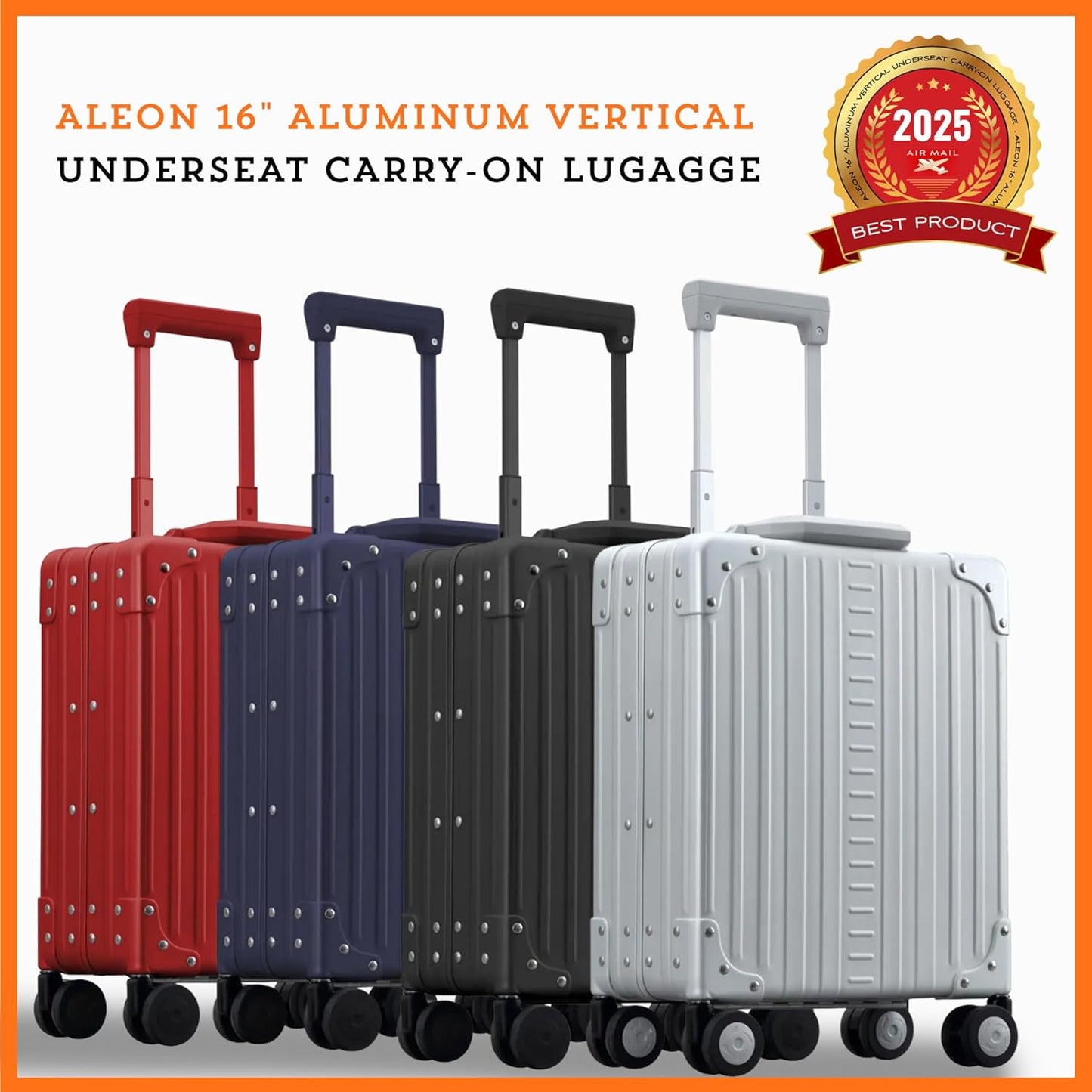 Aleon 16” Aluminum Vertical Underseat Carry-On Luggage - Luxury Business Briefcase with Wheels - Hardshell Suitcase for Airplane Travel (Platinum)